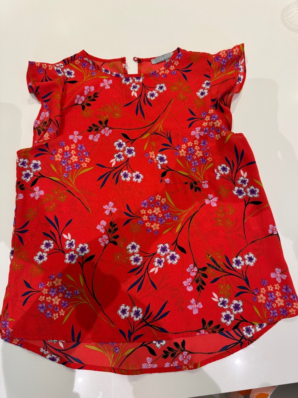 Women’s Red Floral Flutter Sleeveless Top